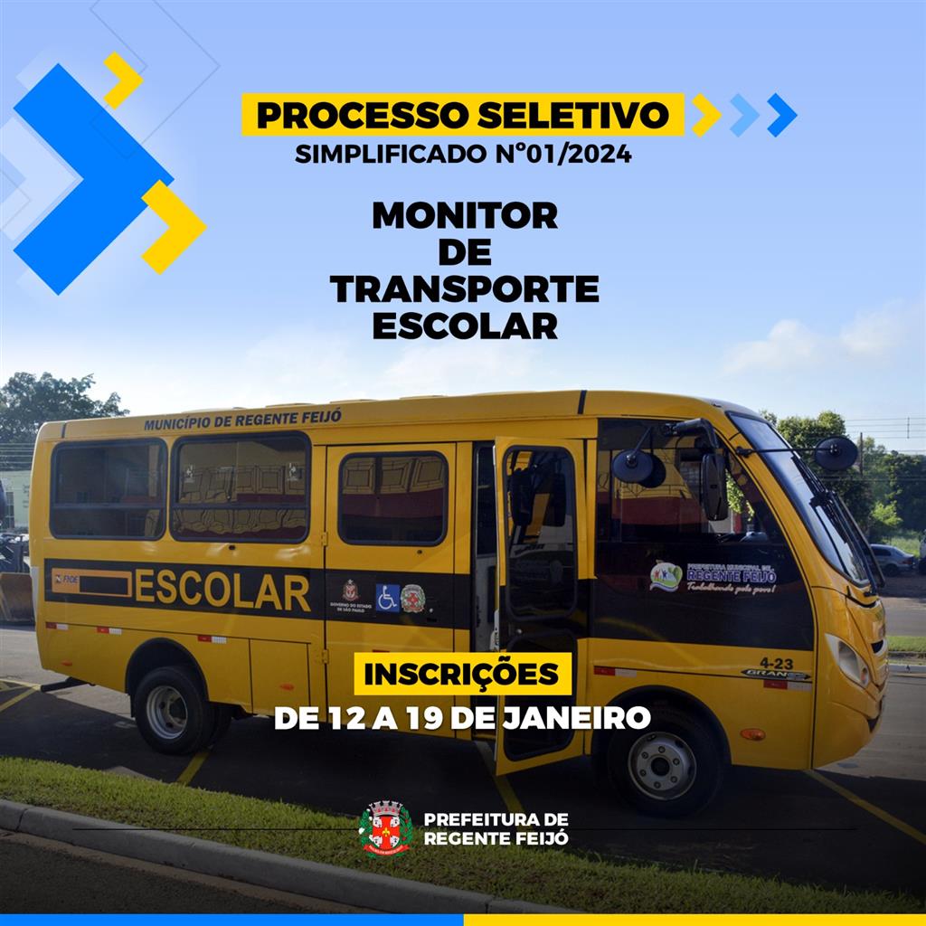 PROCESSO SELETIVO SIMPLIFICADO Nº 01/2024 - MONITOR DE TRANSPORTE ESCOLAR